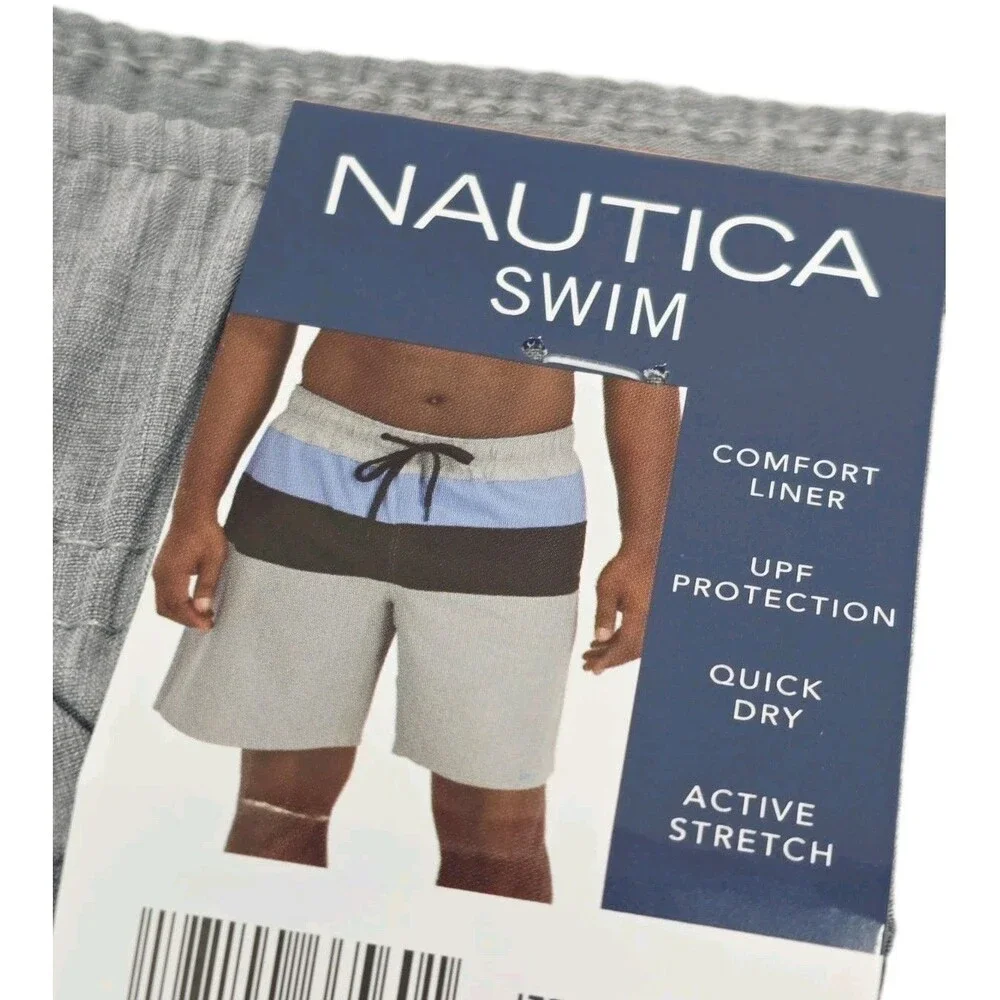 NAUTICA Swim Trunks UPF Quick Dry Comfort Liner Men's Size 42-44 XXL Gray Blue